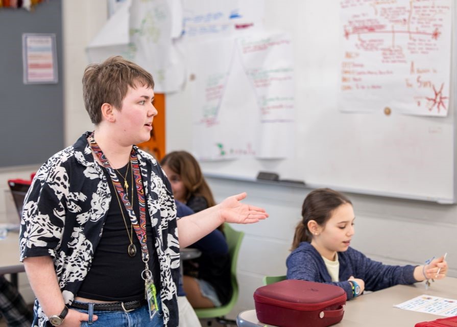 Teacher in a middle school classroom